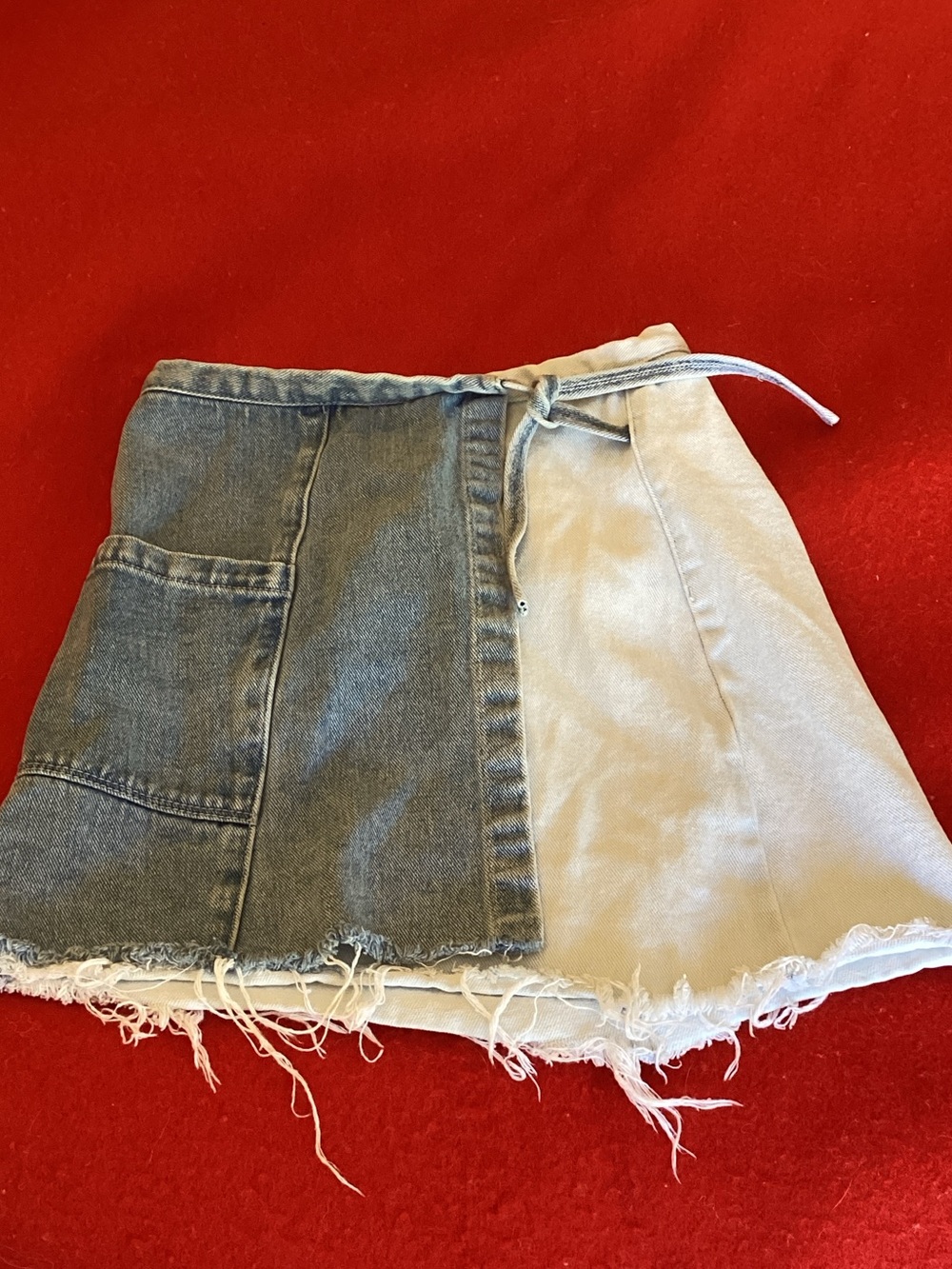 PacSun Two-Tone Denim Mini Skirt in Light Blue and White
